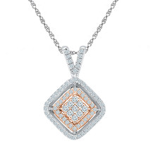 10kt Two-tone Gold Womens Round Diamond Offset Square Pendant 1/4 Cttw - £216.63 GBP