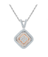 10kt Two-tone Gold Womens Round Diamond Offset Square Pendant 1/4 Cttw - £217.04 GBP