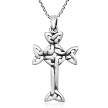 Interwoven Celtic Knot Cross Sterling Silver Pendant Necklace - £15.81 GBP