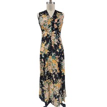 Vintage 1970s Parkshire Originals Black Floral Print Sleeveless Maxi Dre... - $67.32