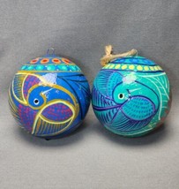 Brightly Colored Hand Painted Christmas Ornament 3.5&quot; Foam Ball Unbreakable Pair - £15.87 GBP