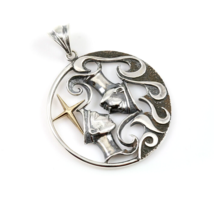 Gemini Zodiac Sign Sterling Silver Pendants Charm with Golden Star - £125.80 GBP