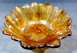 Vintage Indiana Amber Carnival Glass Marigold Sunflower Candy/Trinket Di... - £27.68 GBP