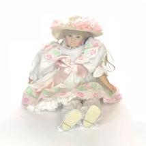 Vintage Porcelain Doll in Pink Dress with Floral Hat - Preowned - £19.11 GBP