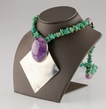 Tulla Booth Argento Sterling Perline Turchese E Amethyst Ciondolo Collana - $1,590.23