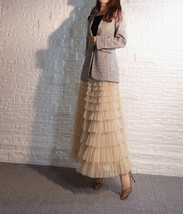 Champagne Layered Tulle Skirt Outfit Women Plus Size Long Tiered Tulle Skirt image 7