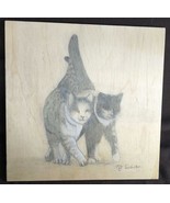 Original Artist Signed Drawing Wood Board Pet Portrait 2 Cats Cat Art Sc... - $42.78 CAD