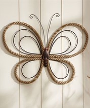 Butterfly Wall Plaque With Brown Hemp Rope Metal Wing Accents 28" Wide Nautical