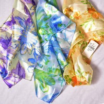 Lot of 3 Square Scarves Approximately 20x20 Yellows Purples Blues &amp; Gree... - $10.21