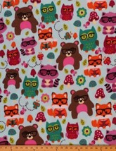 VelvaFleece Nerdy Forest Friends Owl Fox Bear Kids Fleece Fabric Print A241.08 - $14.97