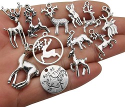 60 Reindeer Charms Antiqued Silver Christmas Pendants Dasher Dancer Prancer Bulk - £14.14 GBP