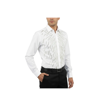 Men CEREMONIA Turkey Shirt 100% Cotton Fancy Rhine Stone #Roma 13 White Slim Fit image 6