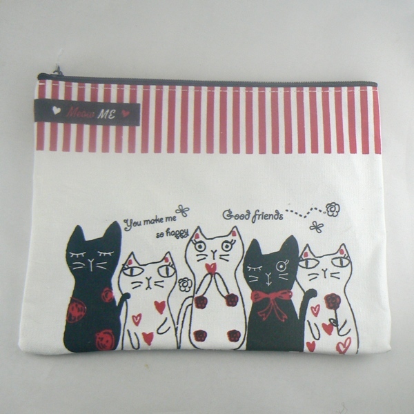 Meow Me Cat Zippered Canvas Cosmetic Pen Pouch Bag Case (BN-COS101) - $7.00
