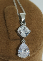 2Ct Pear Cut Cubic Zirconia Solitaire Pendant Necklace 18&#39;&#39;Chain Sterling Silver - £21.99 GBP