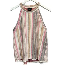 W5 by Anthropologie Halter Neck Pink Tan Size XL Sleeveless Swing Top Fringe Hem - £15.60 GBP