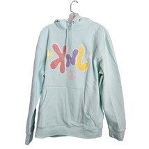 Fanjoy KNJ Embroidered Peace Out Mint Blue Hoodie Sweatshirt Large - £17.33 GBP