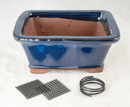 6.25&quot; Rectangular Ceramic Dark Blue Cactus &amp; Succulent, Bonsai Pot / Com... - $17.99+
