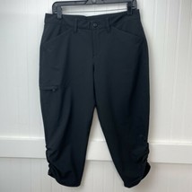 Eddie Bauer Capri Sz 8 Black Hiking Crop Pant Polyester/Spandex Cinch Accent EUC - £11.50 GBP