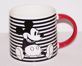 Adorable Disney Retro Mickey Mouse Black &amp; White Striped Oversized 4 1/4&quot; Mug - £15.31 GBP