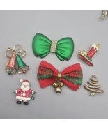 Christmas Brooch Lot (6) Santa Puffy Bow Sterling Christmas Tree Bells C... - $40.68 CAD