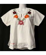 Nicaraguan Handmade White Cotton Short Sleeve Floral Embroidered Blouse ... - £7.86 GBP