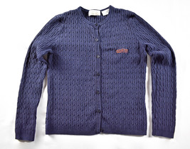 Vtg Womens EP Pro Golf Cardigan Cable Knit Blue Silk Blend Pepperdine Sweater - £22.56 GBP