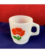 VTG Red Flower Poppy Anchor Hocking Fire King Milk Glass Coffee Mug Cup Tea - $436.96 MXN