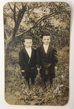 Little Boys Wearing Caps Posing in Woods RPPC CYCO Antique PC Children - £10.37 GBP