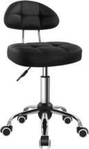 Black Square Minimalist Swivel Stool With Wheel Perfect For Work Spa Shop - £45.59 GBP