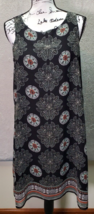 Max Studio Tank Dress Women Medium Black Floral Polyester Wide Straps Round Neck - £33.43 GBP
