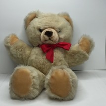 Vtg Eden 13&quot; Light Brown Beige Plush Super Soft Teddy Bear Red Ribbon Bo... - £43.09 GBP