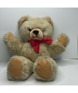 Vtg Eden 13&quot; Light Brown Beige Plush Super Soft Teddy Bear Red Ribbon Bo... - £43.24 GBP