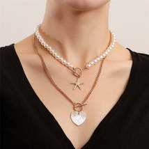 Shell &amp; Pearl 18K Gold-Plated Heart Starfish Pendant Necklace Set - £10.97 GBP