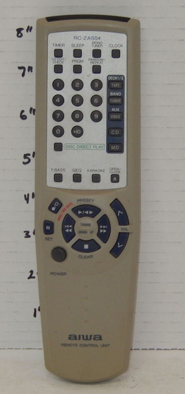 AIWA RC-ZAS04 Remote Control For NSX-A999 NSX-D77  			