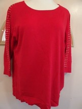 Calvin Klein 3/4 Sleeve Round Neck Dolman Sweater with Studd Sleeve - Red – XL - £6.72 GBP