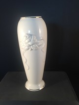 Lenox china Flower Vase Rose theme Cream colored With Gold Trim 7 1/2&quot; Tall - £15.76 GBP