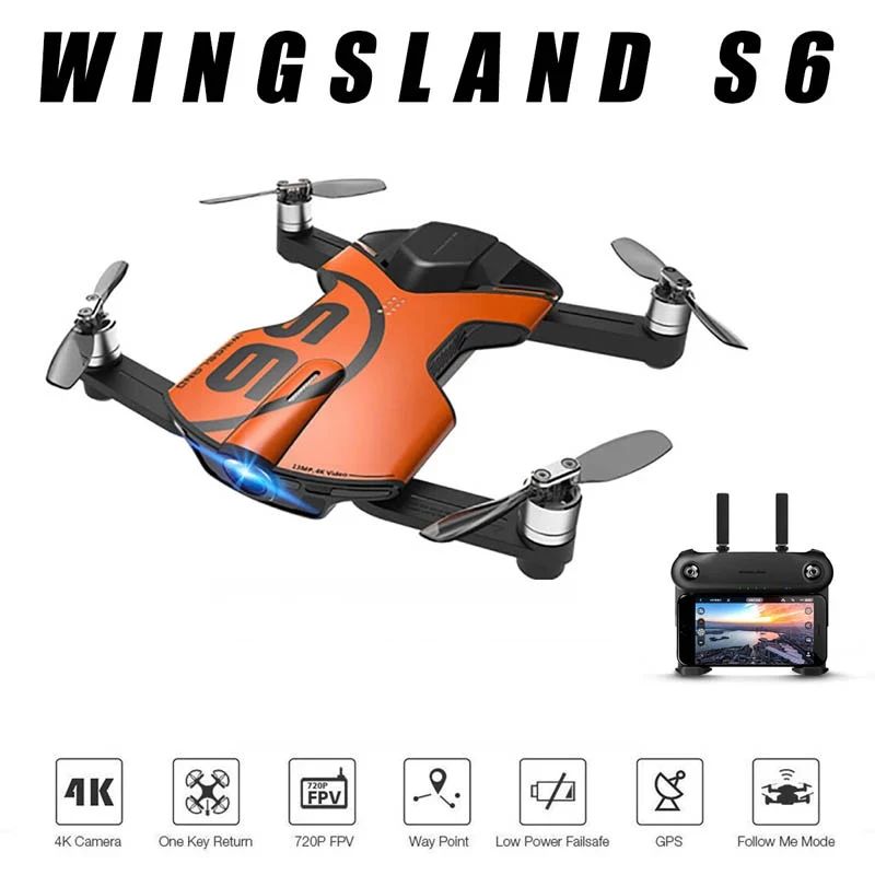 Rc Drone Wingsland S6 Gps WI-FI App Control 4K Uhd Camera Foldable Arm Pock - £142.90 GBP