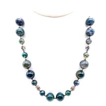 Vintage Beaded Boho Beauty Necklace, Polished Stone and Silver Tone Spacers - £29.57 GBP
