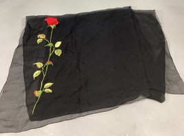 Red Embroidered Rose Sheer Scarf - 66x17” - $19.79