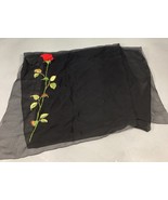 Red Embroidered Rose Sheer Scarf - 66x17” - $363.64 MXN