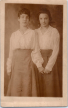 c1910 RPPC Postcard Two Young Ladies High Waist Victorian Dress &amp; Short Hair - £14.48 GBP