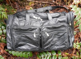 Vintage Black Leather Duffel Bag by The Ridge Patchwork 12&quot; x 22&quot; Zip Po... - £45.64 GBP