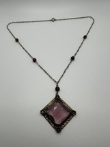 Vintage Purple Glass Pendant Necklace 21” - £23.36 GBP