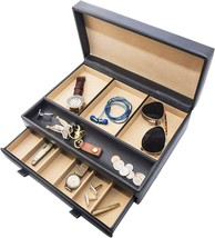 Stock Your Home Mens Valet Tray, Men&#39;S Jewelry Box, Night Stand, Black &amp; Beige - £35.96 GBP