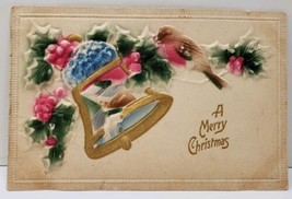 Merry Christmas Birds Bell Heavy Embossed Airbrushed c1910 Postcard D13 - £4.75 GBP