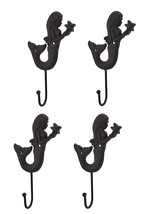 Zeckos Set of 4 Rustic Brown Cast Iron Curved Tail Mermaid Wall Hooks - £24.16 GBP