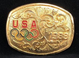 USA Olympics 1988 Gold Tone Rings Official VTG Belt Buckle - £9.15 GBP