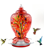 Hummingbird Feeder for Outdoors Patio Large 32 Ounces Colorful Hand Blow... - $38.66