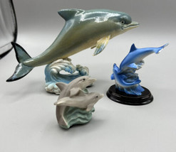 Figurines Three Dolphins Various Sizes and Colors  Mounting Blue Gray  R... - $11.26