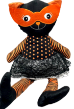 Halloween Masked Cat Shelf Sitter Decor Stuffed Animal Witch Doll Vintage 21&quot; - £11.97 GBP